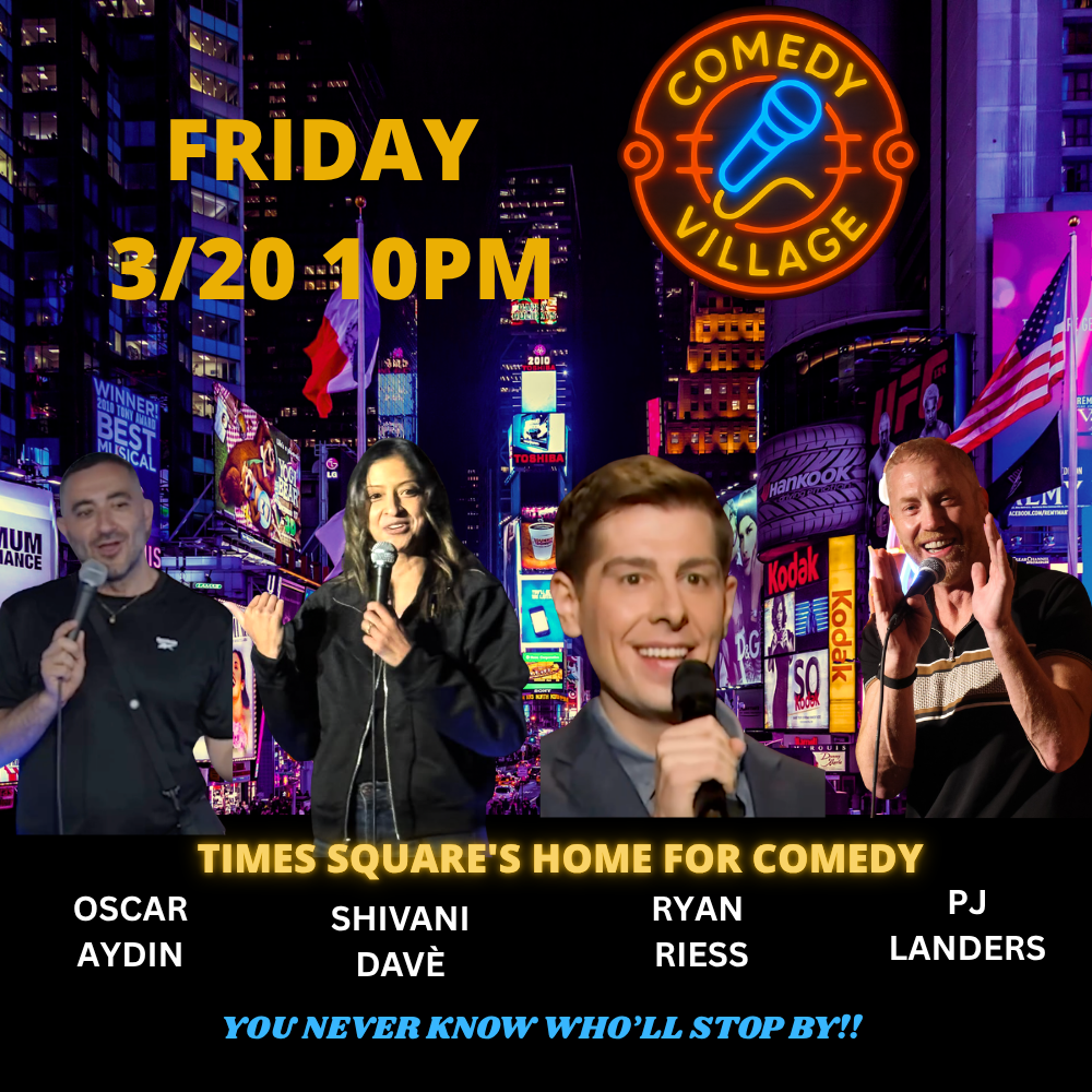 Friday night shows at 10pm Hottest comics in NY. NYC comedy club in Times Square. Best comedy club NYC f